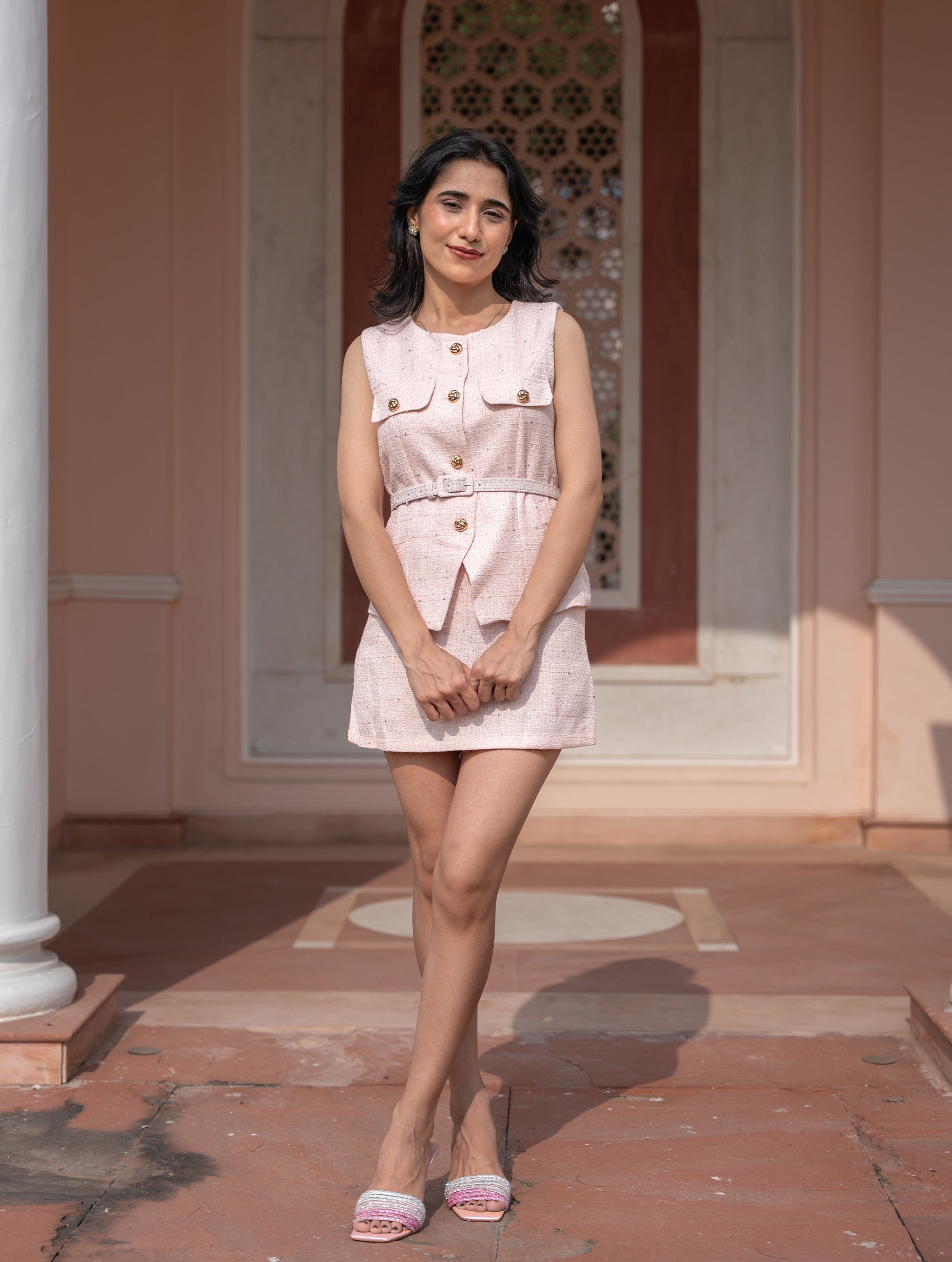 Tweed Vest & Skirt Set - Cotton Candy Pink