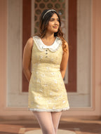 Sequin Tweed Peter Pan Collar Mini Dress - Daisy Yellow